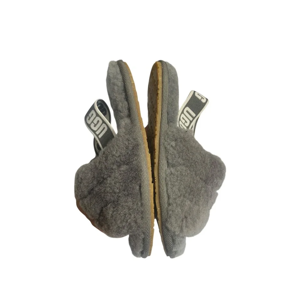 UGG Kids Fluff Yeah Slide‎ Slippers Gray Fuzzy US 10 KIDS back Sandals, Comfy SZ